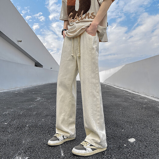 New oder Mode American Retro Waschanschluss Jeans Frühling und Herbst Cleanfit gerade-Flare Hosen Trendy Marke hübsche Hose vor Weiß L.