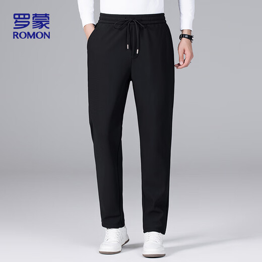 Lomon casual pants for men in autumn and winter, simple warm and velvet thickened trendy versatile long pants for men 766 black XL