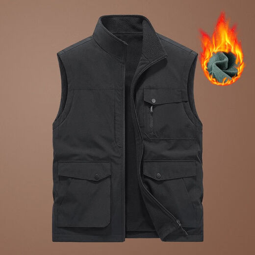 洺威保登马夹男士背心秋冬季加绒立领户外休闲工装多口袋坎肩钓鱼马甲外套 卡其色 常规 春秋 2XL