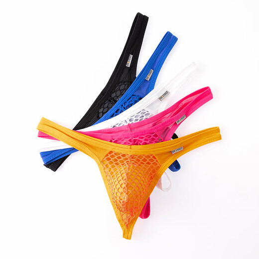 Captain Fearless Low Waist Sexy Stretch Tight Bottoming T Briefs Men's Mesh Breathable Slightly Transparent U Protruding Bag Thong Orange L