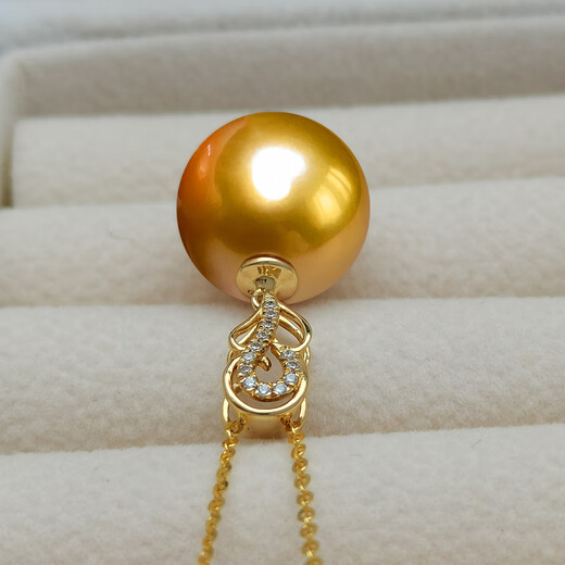 Haitong selected thick gold 18K gold South Sea gold bead pearl pendant single piece Pipa language seawater pearl necklace gold 12-13mm almost flawless