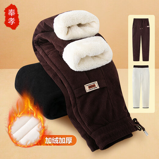 Fengxiao middle-aged and elderly mother's pants, autumn and winter velvet thickened women's pants, grandma's high-waisted straight trousers, loose outer wear pants