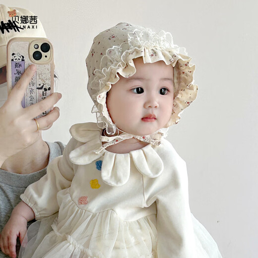 贝娜茜婴儿帽子春秋季薄款宝宝洋气蕾丝渔夫帽婴幼儿遮阳帽夏季婴幼儿 小碎花-红色 3-18个月（40-48CM）