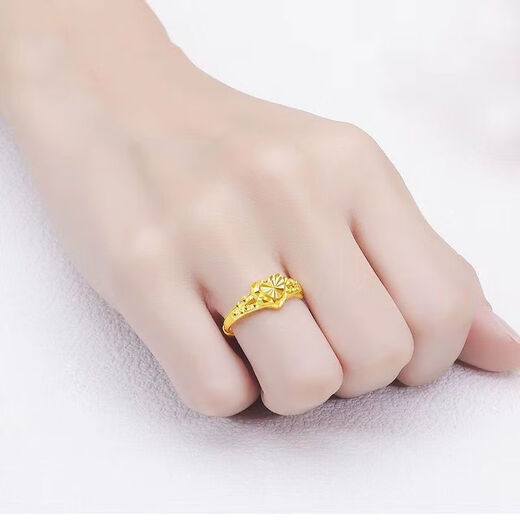 绝世情缘老凰詳金店足真金戒指女款心形实心爱心黄金色指环戒子可调节送礼 金9999心形戒指 2.58克即将售价3886元