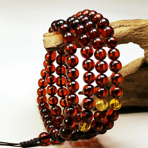 Amber Beads One Thing One Picture One Certificate Amber Beads String 108 Women's Necklace Black Brown Burgundy Water Purification Grade Beads String 20.22g 6.5mm