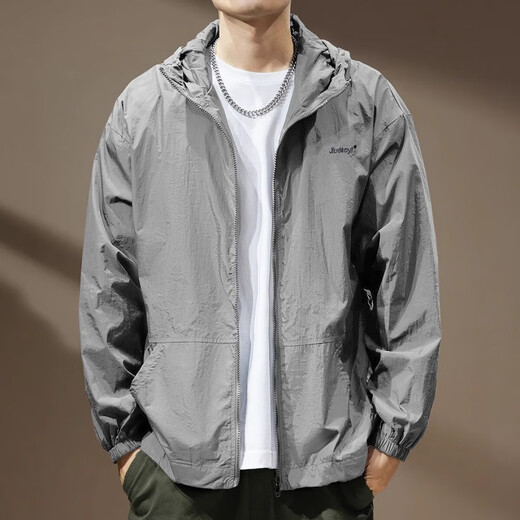 JEEP SPIRIT Jeep ice silk cool outdoor sun protection clothing men's summer thin fishing clothing hooded work jacket men's and women's tops light gray XL suitable for 145-165Jin Jin equals 0.5 kg