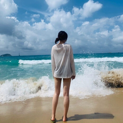 斤慕泳衣女比基尼罩衫海边度假游泳外搭沙滩防晒衣温泉罩衣外套女 防晒罩衫开叉白色均码可穿120斤