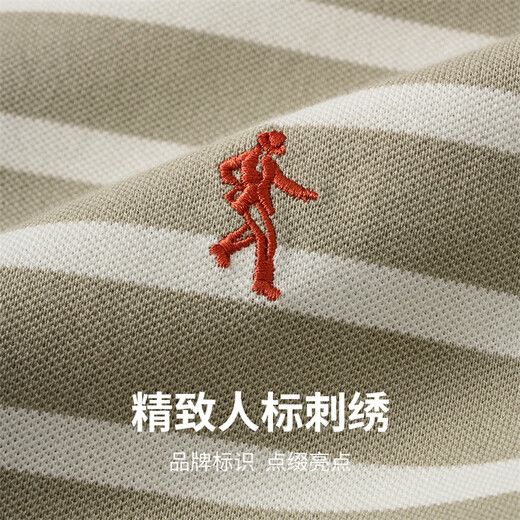 Dancing with the wolf [100% pure cotton] Summer classic striped top breathable men's short-sleeved T-shirt 701 khaki 185