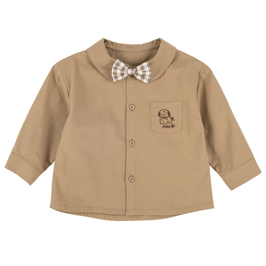YOUGE infant and toddler autumn new retro British lapel puppy shirt skin-friendly long-sleeved children's top warm coffee color 80 cm