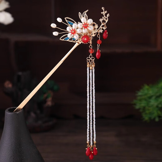 Love for two generations, ancient style hairpin, cloisonné tassels, rocking hairpin, women's hairpin, Hanfu accessories, ancient costume hairpin, hairpin, palace photography, butterfly hairpin