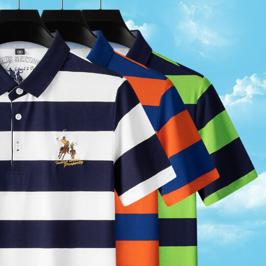 
MASTER POLO short-sleeved polo shirt men's summer thin new style men's business casual striped Paul T-shirt T-shirt middle-aged men's clothing 3882 orange thin style 2XL