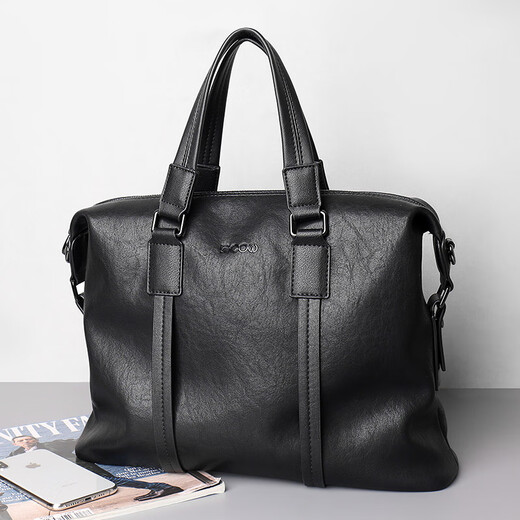 Cow mallette sac à main masculin Horizontal Business Casual Sac Men's Sac Mend Computer Sac C-9888 Black 14 pouces