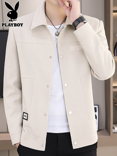 花花公子（PLAYBOY）华夫格夹克男士春季潮流休闲翻领帅气防风短款外套男装2025新款 9923米色 XL