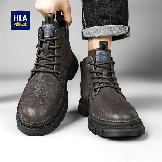 Hoilan Home (HLA) Martin Boots Fall and Winter New Casual Medium y High Top más Botas de vellón engrosadas Botas de trabajo para hombres Botas de cuero calientes de cilindro negro (Haagzm4aba0562 45