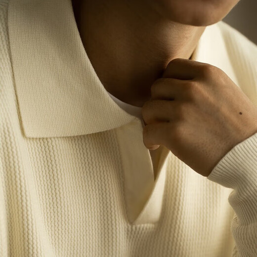 Kazuki Kuraishi KAZUKI KURAISHI autumn new V-neck sweater pullover heavy sweater yarn-dyed lapel long-sleeved POLO shirt casual light mature style for men off-white XL