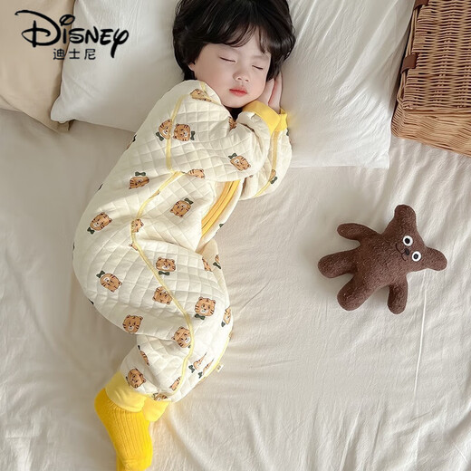 Disney pure cotton boys and girls onesie sleeping bag autumn and winter pajamas baby thickened baby anti-kick quilt warm home clothes pink bunny 130