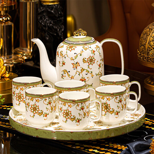 NINE CRANES high-end Jingdezhen water set housewarming and moving bone china water cup high-value tea set complete set of wedding gifts for newlyweds like flowers 8-piece set | gift box + ghostwriting greeting card