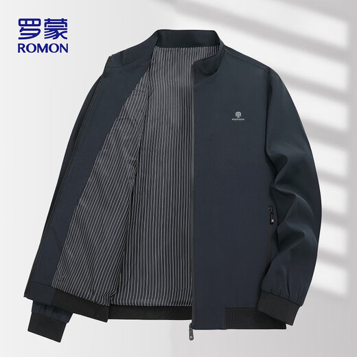 ROMON jacket men's spring and autumn coat solid color stand collar versatile executive business casual men's ii6 dark blue XL