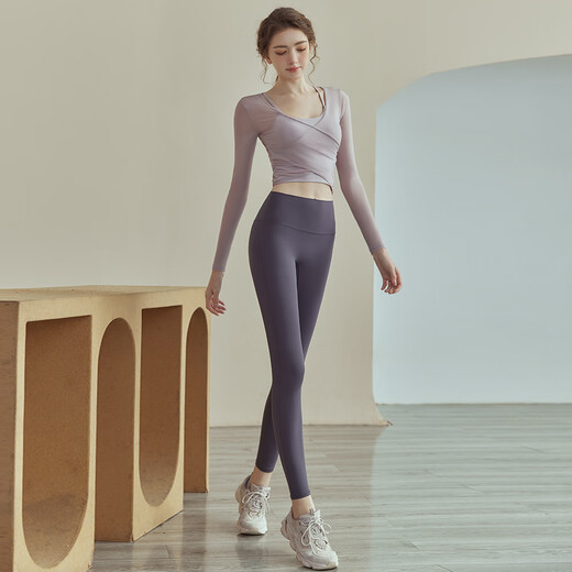 Jincheng yoga clothes for women spring and summer 2025 new high-end Pilates training clothes fitness suit sports long-sleeved tops off-white tops built-in chest pad PS1 M 100-118Jin Jin equals 0.5 kg
