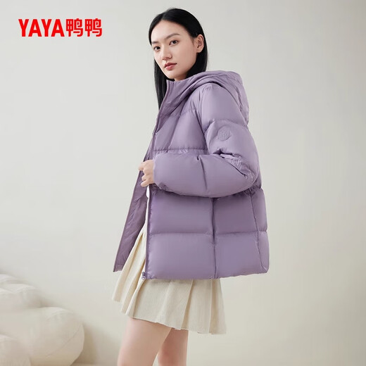 YAYA down jacket women's short 2024 winter new fashion casual versatile hooded warm jacket KL charcoal black M (160)