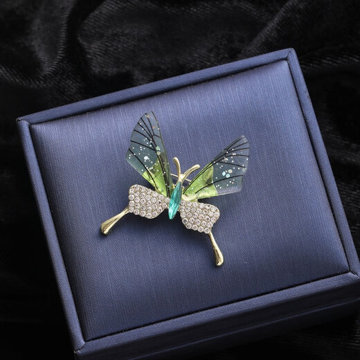 QUAMER Wizard of Oz light green brooch translucent insect tassel butterfly dragonfly brooch No1