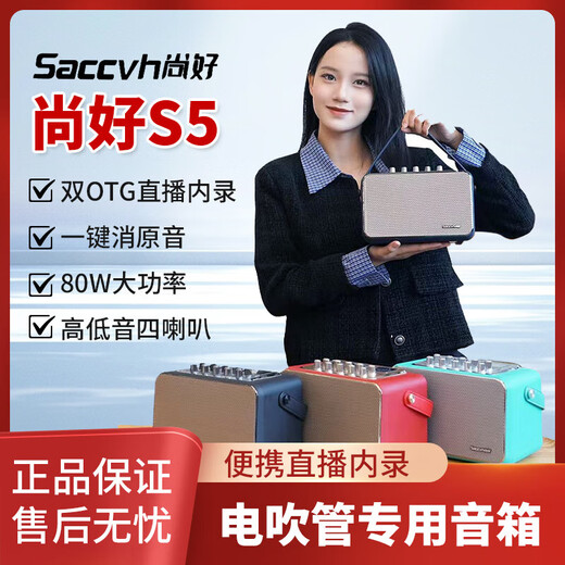 Shanghao Shanghao S5 kleiner Lautsprecher, Hair Tube Special Tragbarer Lautsprecher Saxophon Outdoor Live Performance Bluetooth -Lautsprecher S5 Klassischer Schwarz + Ruifu W70 Transceiver