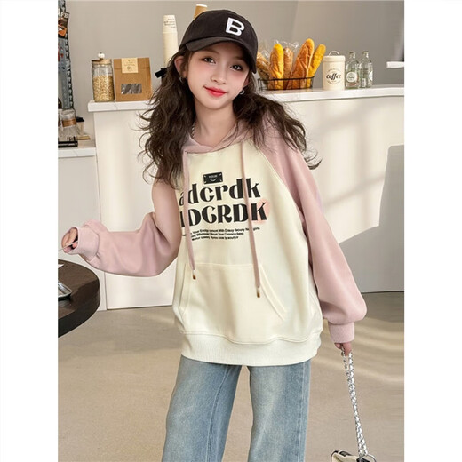Sweat à capuche Girls Spring and Automne 2025 Nouveaux enfants à la mode de base de style coréen à la mode coréenne de style coréen