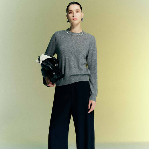 PALUOPO RED series red label shopping mall same style 25 autumn and winter new pure cashmere sweater women's pullover sweater 25A1T1012Y medium gray M (100)