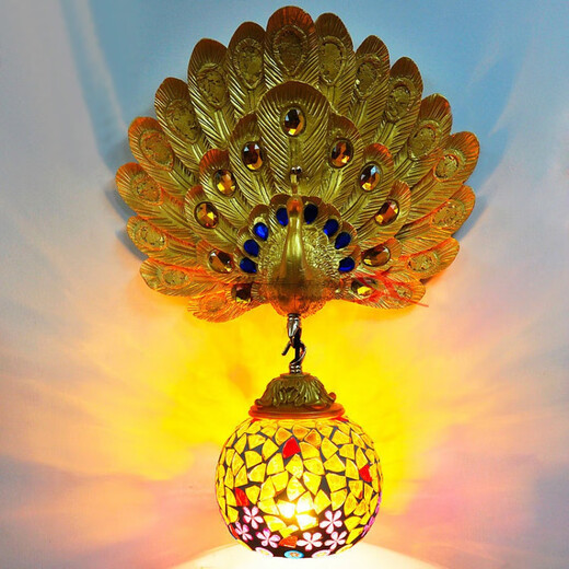Yaotian Southeast Asia Peacock Wall Lamp French Pastoral Bedside Bedside Lamp Lobby Bar Lamp European Living Room Background Wall Lamp Peacock Opening + Yellow Plum (+LED Bulb)