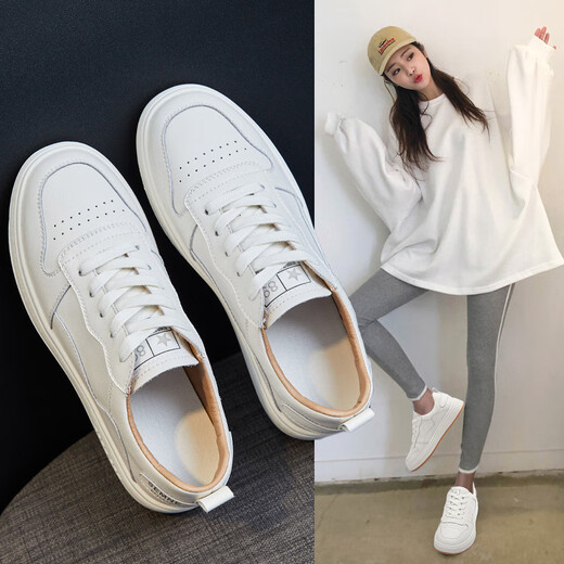Offizielle Website Square Echtes Lederrundzehen flache weiße Schuhe für Frauen 2025 Frühling neu