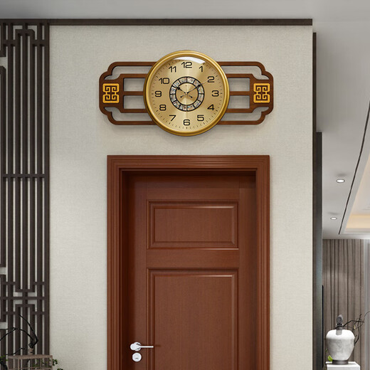 He Jiagong's new Chinese high-end solid wood light luxury wall clock living room fashionable wall hanging mute watch home simple and atmospheric quartz clock horizontal version LT-6197 shell disk horizontal version LT-6197