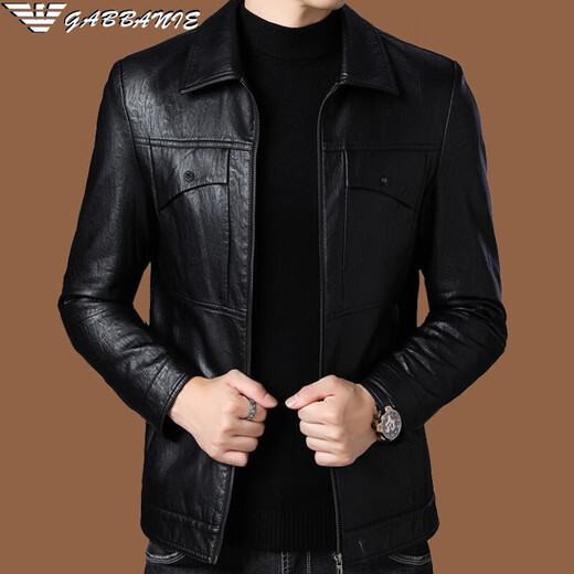 ARMANI EXCHANGE Armani элитная кожаная куртка с лацканами мужская бархатная утепленная теплая кожаная куртка среднего возраста мужская зимняя верхняя одежда AG/BL813 черный бархат M 170