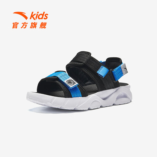 ANTA Children's Sandals Men's Beach Shoes 2024 Summer New Open Toe Arch Student Outdoor Sandals Black/Medium Blue-2 35 Size