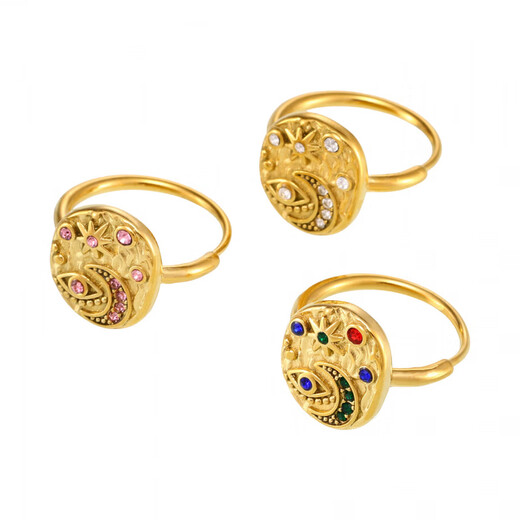 Today's fantasy cross-border hot sale light luxury retro personalized star and moon fashion ring devil's eye 18k gold ring A975-steel white zircon ring