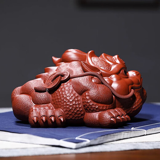 BOSSY Lucky Purple Sand Three-legged Golden Toad Tea Pet Ornament Handmade Raw Mine Dahongpao General Toad Tea Table Ornament To Attract Wealth and Gather Wealth Handmade Dahongpao Painted Golden Toad Large Size