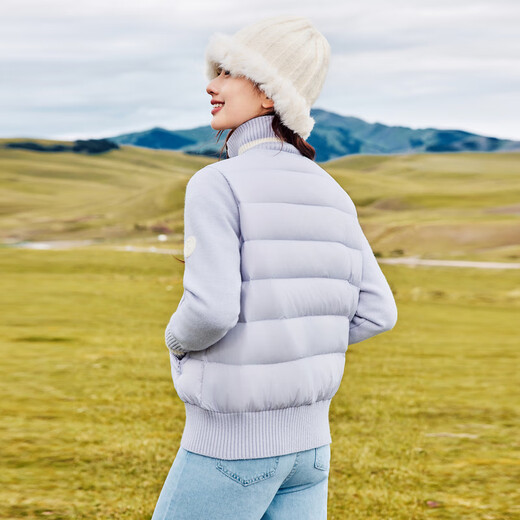 Xuezhongfei new style women's thin and classic down jacket spliced ​​and knitted design for women's short versatile and fashionable duck down jacket Qinglu Zi 6195 160/84A