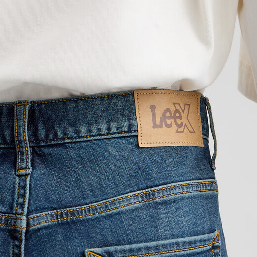 Lee25 new autumn and winter loose brushed dark blue men's wide-leg jeans, warm and trendy, dark blue 33