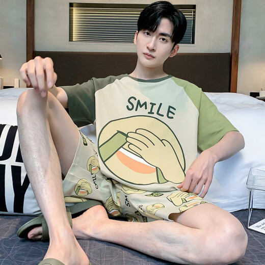 Un pijama de hombres yuxiao en verano en el estilo de algodón puro de manga corta de algodón delgado más grasa más 300 Jin [Jin equivale a 0.5 kg] en verano, las personas gordas pueden usar ropa casera para hombres afuera de 1343 3xl para hombres (185 cm de peso recomendado 180-210)