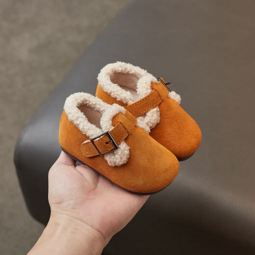 G.DUCKKIDS little yellow duck girl baby cotton shoes winter baby toddler shoes soft sole 1-3 year old children's princess shoes plus velvet warm men khaki plus velvet 24 inner length 15cm