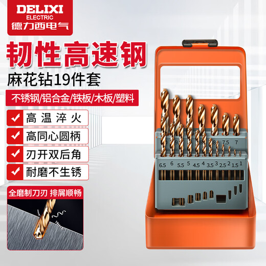 Delixi Electric High Hardness Twist Drill Bit Stainless Steel Alloy Steel Drilling 19-piece Set Official Standard