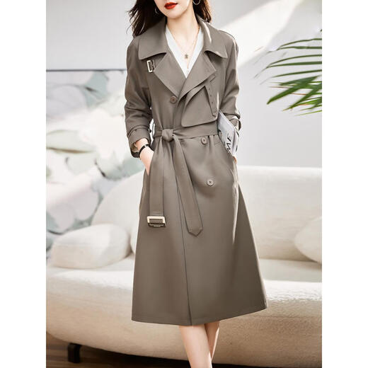 皮尔卡丹（pierre cardin）高级感超好看中长款修身风衣外套女2024新款气质英伦风春秋季大衣 卡其色   XL建议110-120斤