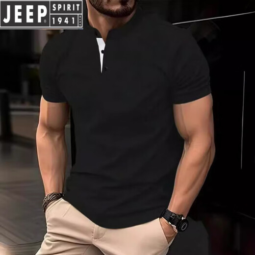 Jeep Spirit2025 Sommer Slim Polo Shirt T-Shirt Männer Europäische und amerikanische Männer Kurzarmknöpfe Henry Kragen Business Sport Polo Shirt Grau 2xl