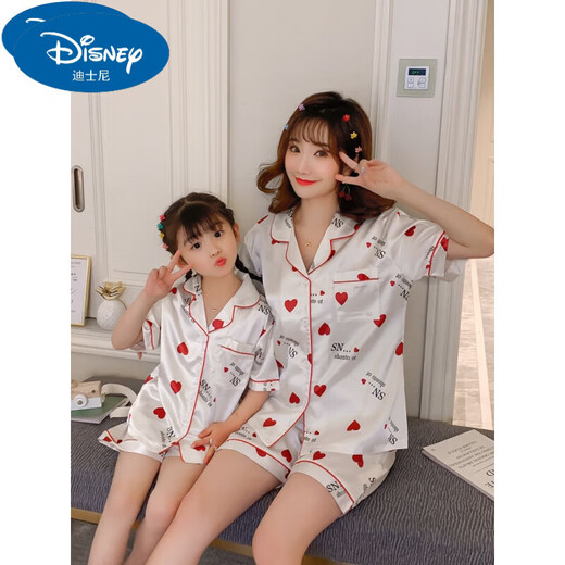 迪士尼（Disney）亲子睡衣夏季冰丝真丝绸短袖薄款母女大童女孩儿童空调家居服套装 QN1049短袖长.裤 14码 【适合体重45-55斤】