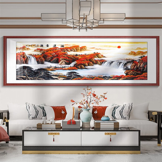 Shantoulin Village Great Wall Painting Back Mountain Picture Chinese Painting Living Room Landscape Painting Office Hanging Painting Hongyun Dangtou Sofa Background Wall Painting 11-Z Great Wall Frame width 2.2 Tempered crystal porcelain glossy 12353