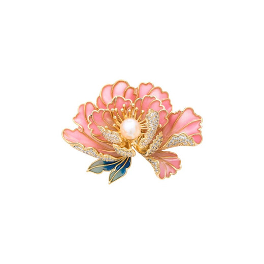 QUAMER gold store model pink peony brooch, high-end women's exquisite, national trend, new Chinese style corsage, classic temperament, pink