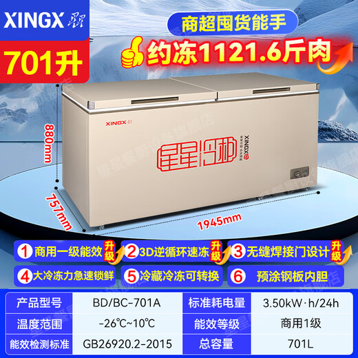 Xingxing (Xingx) Freiner Horizontal Freezer Commercial GRAND CONGRIPÉTAT TEMPRACULATION DE CONGRIPTION DE RÉFRIGÉRATION DE LA RÉFRIGÉRATION DE LA COMPRÉVÉRATION À grande capacité 518 litres Freiner Couvercle Top Cover Door Freinteur rapide Réfrigérateur de gardien de prix Fresh