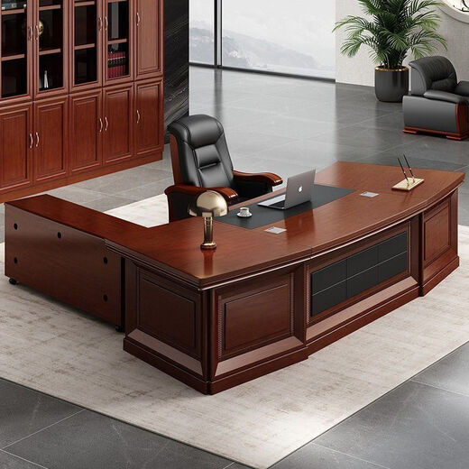 Boss desk President desk solid wood leather executive desk manager desk modern office desk and chair combination single office furniture 1.6 meters + small cabinet + deputy cabinet