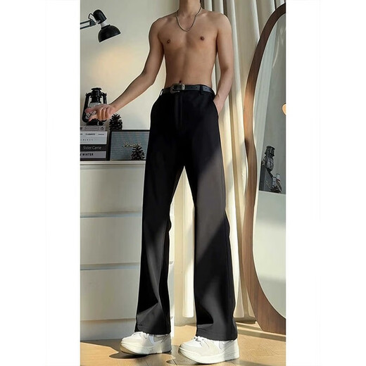 Digada Cleanfit Pantalones casuales para la primavera masculina, el verano y el otoño de seda de seda drapeada Scimitar Pantalones rectos SBXS-C911-6 Black XL