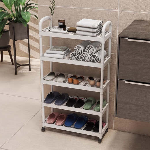 Kunfeng Dormitory Shoe Rack Home Door Multi-layer Indoor Shoe Rack Rental Corridor Simple Storage Rack Shoe Cabinet Removable Four-Layer Warm White-51cm Reinforced No Wheels