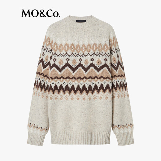 MO&Co. Fair Isle Sweater 2025 Winter New Product Contains Wool Alpaca Round Neck Loose Shoulder Wandering Style MBE4SWTT12 Light Floral Camel S /160